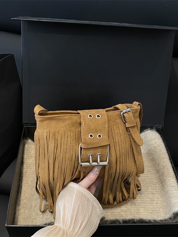 Geantă de umăr din piele cu ciucuri, crossbody, stil Hongkong retro, chic modern