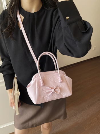 Geantă de damă în formă de scoică, cu funda, pentru umăr și crossbody, textură de înaltă calitate