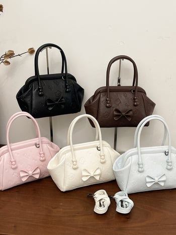 Geantă de damă în formă de scoică, cu funda, pentru umăr și crossbody, textură de înaltă calitate