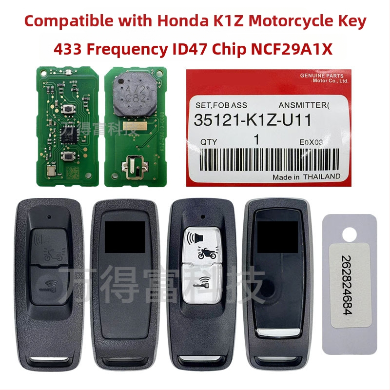 Diaľkový kľúč pre motocykel Honda K1Z s čipom ID47, 433 MHz, čiernobiely dvojtlačidlový diaľkový ovládač.