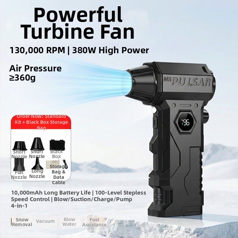 Ventilator vacuum portabil cu aspirație turbo puternică, afișaj, iluminare LED și multiple duze de aer