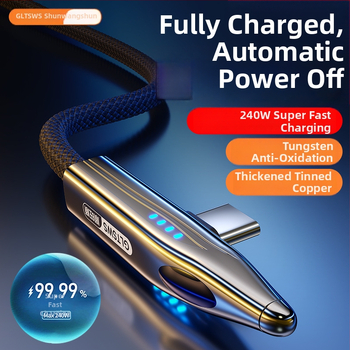 240W USB-C kabel s 90° kutem za brzo punjenje Huawei Type-C i prijenos podataka, kompatibilan s OnePlus, pleteni kabel s indikatorom