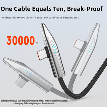 240W USB-C kabel s 90° kutem za brzo punjenje Huawei Type-C i prijenos podataka, kompatibilan s OnePlus, pleteni kabel s indikatorom