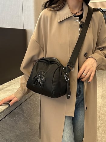 Geantă de damă crossbody, mică geantă din stofă Oxford și pânză, stil shell, primăvară-vară