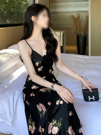Q177 Rochie de plajă din chiffon, mărime plus, imprimeu roz cu trandafiri, bretele, croială A-line, decolteu în V, primăvară-vară