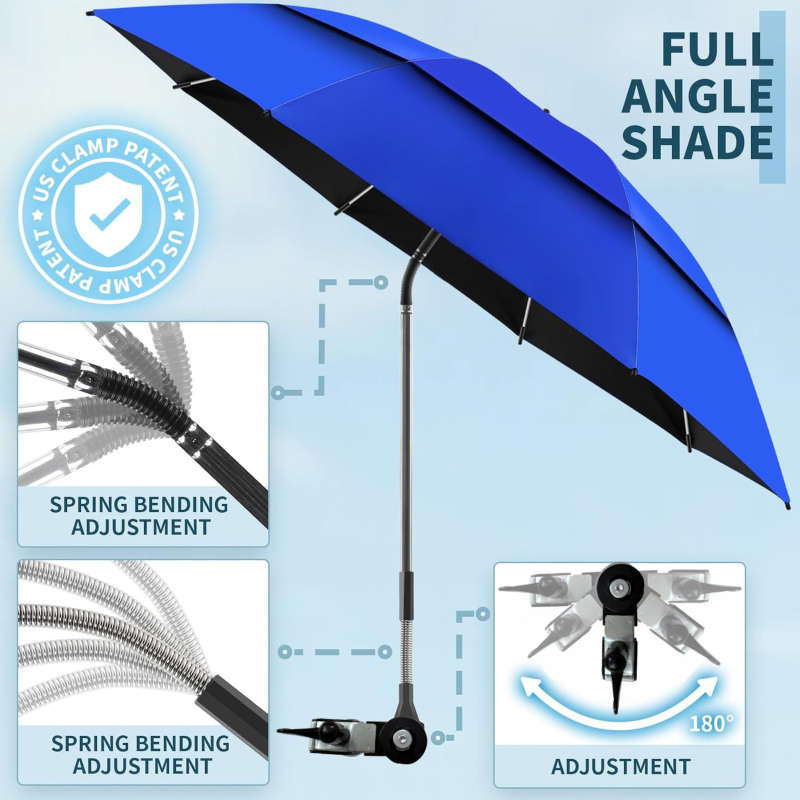 Nouă umbrelă de exterior cu protecție UV pentru pescuit și camping, umbrelă pliabilă pentru scaun de plajă cu clips.