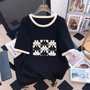 Top tricot Ice Silk pentru femei, mărime mare, vară, guler rotund, mâneci 3/4, 8178