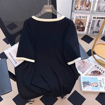 Top tricot Ice Silk pentru femei, mărime mare, vară, guler rotund, mâneci 3/4, 8178