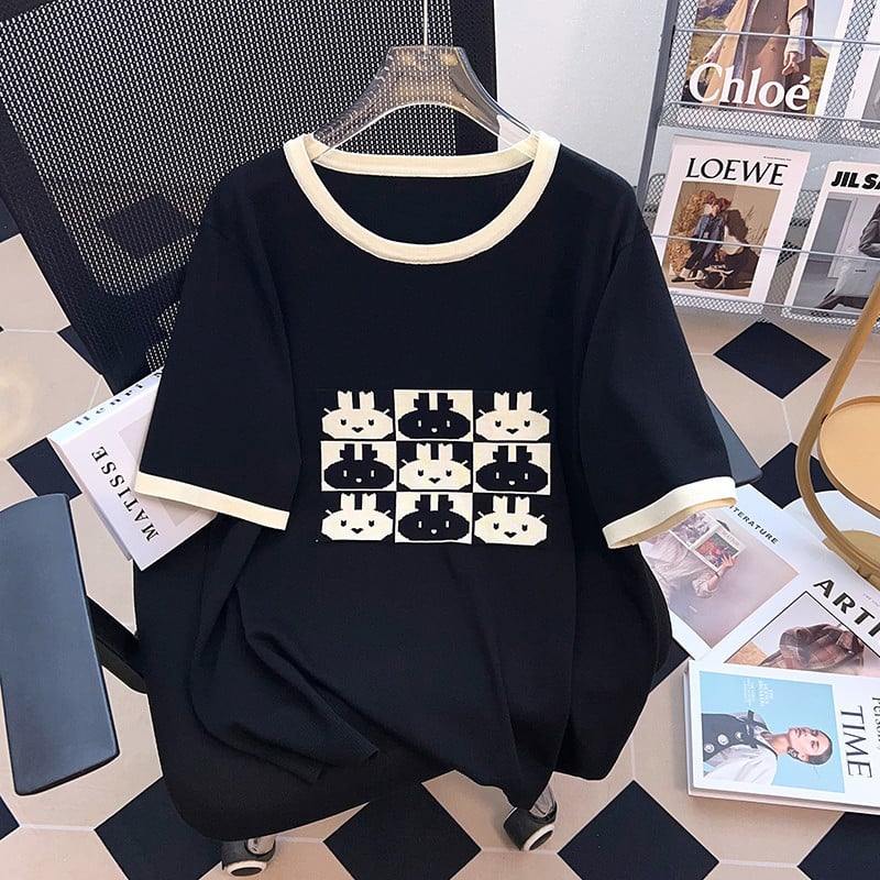 Top tricot Ice Silk pentru femei, mărime mare, vară, guler rotund, mâneci 3/4, 8178