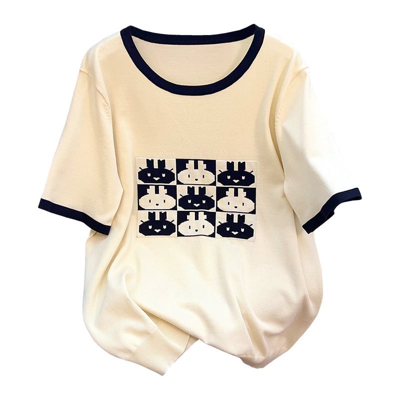 Top tricot Ice Silk pentru femei, mărime mare, vară, guler rotund, mâneci 3/4, 8178