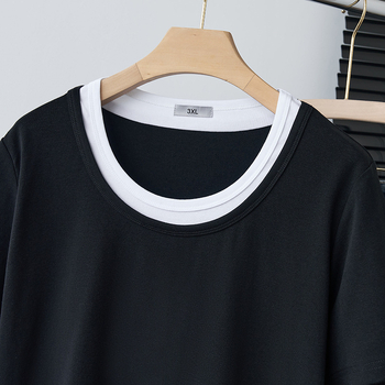 Modă de vară nouă pentru femei plus size, tricou casual cu glugă, design fals din două părți cu panouri, S5628