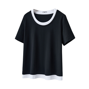 Modă de vară nouă pentru femei plus size, tricou casual cu glugă, design fals din două părți cu panouri, S5628