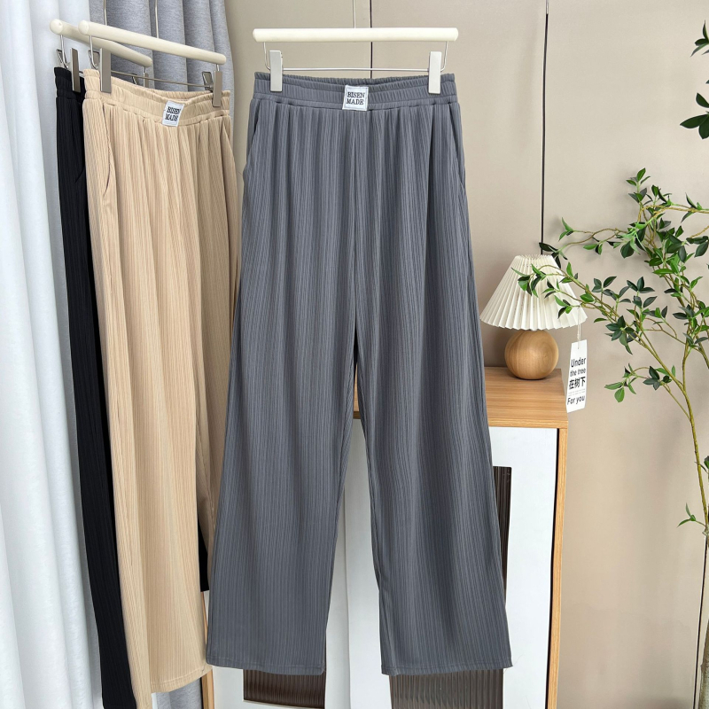 Pantaloni pentru femei din ice silk, croială dreaptă, plus size, subțiri, vară 2025, casual 6628