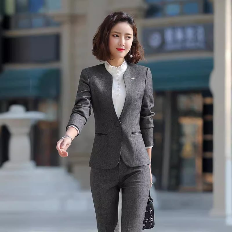 KY1903 Ținută de birou toamnă/iarnă – costum profesional cu fustă pentru managerul unui magazin de bijuterii
