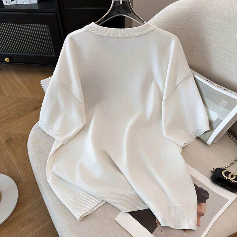 Top de vară pentru femei, ice silk, mărime plus, tricou cu mânecă scurtă, 8150