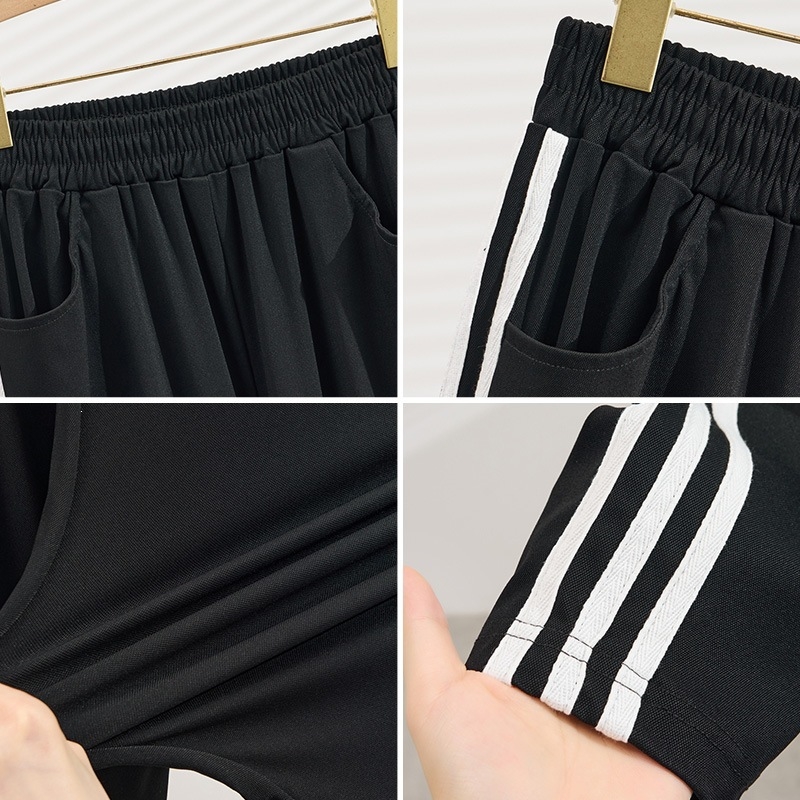 Pantaloni pentru femei mărime mare, vară 2026, stil coreean cu panouri de panglici, croială slim, lungime crop, cod K6829