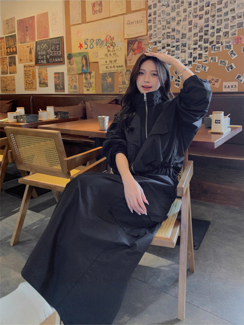 Set fustă-sacou în stil Hong Kong pentru femei, plus size, fustă midi, mâneci lungi, sacou scurt, ţinute office, toamnă 2025