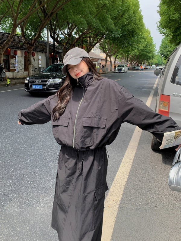 Set fustă-sacou în stil Hong Kong pentru femei, plus size, fustă midi, mâneci lungi, sacou scurt, ţinute office, toamnă 2025