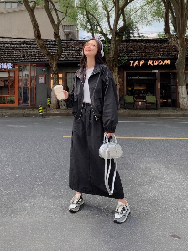 Set fustă-sacou în stil Hong Kong pentru femei, plus size, fustă midi, mâneci lungi, sacou scurt, ţinute office, toamnă 2025