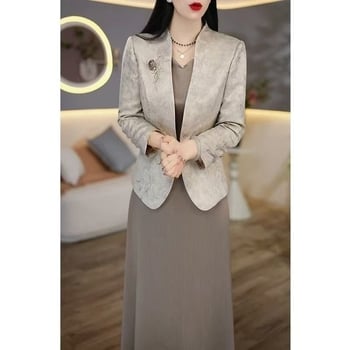 Set de două piese pentru primăvară și toamnă: sacou și rochie, elegant, croială subțire