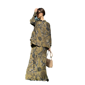 Costum feminin: cămașă cu mâneci lungi și fustă, primăvara 2024, elegant și casual