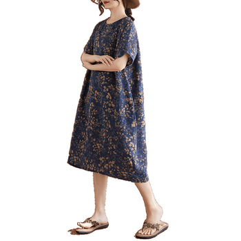 Rochie de damă mărime mare din bumbac și in, stil etnic retro, casual, albă