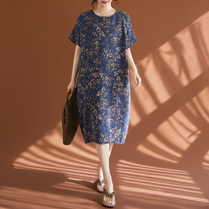 Rochie de damă mărime mare din bumbac și in, stil etnic retro, casual, albă
