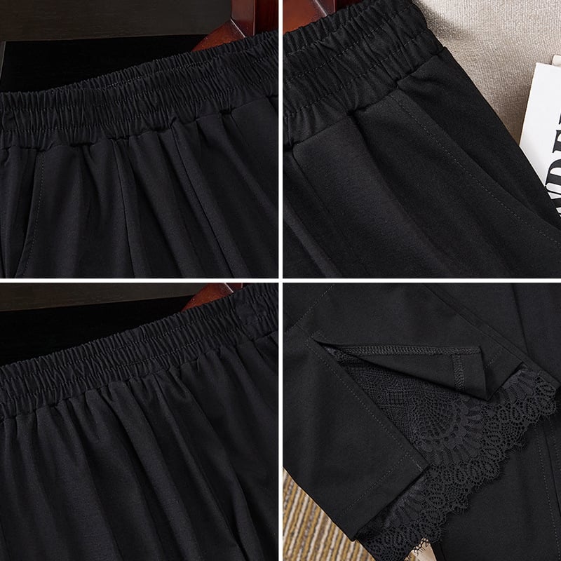 Pantaloni de vară pentru femei, plus size, dantelă și patchwork, stil coreean, croială lejeră, lungime cropped, K6711