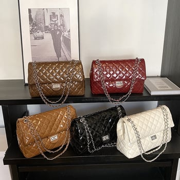Geantă de damă din PU, quilt diamantat, curea din lanț, mărime medie, pentru zi de zi, stil crossbody