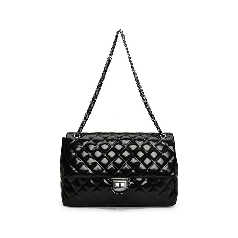 Geantă de damă din PU, quilt diamantat, curea din lanț, mărime medie, pentru zi de zi, stil crossbody