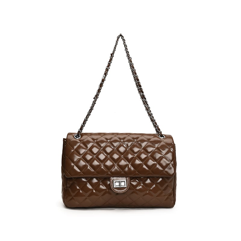 Geantă de damă din PU, quilt diamantat, curea din lanț, mărime medie, pentru zi de zi, stil crossbody