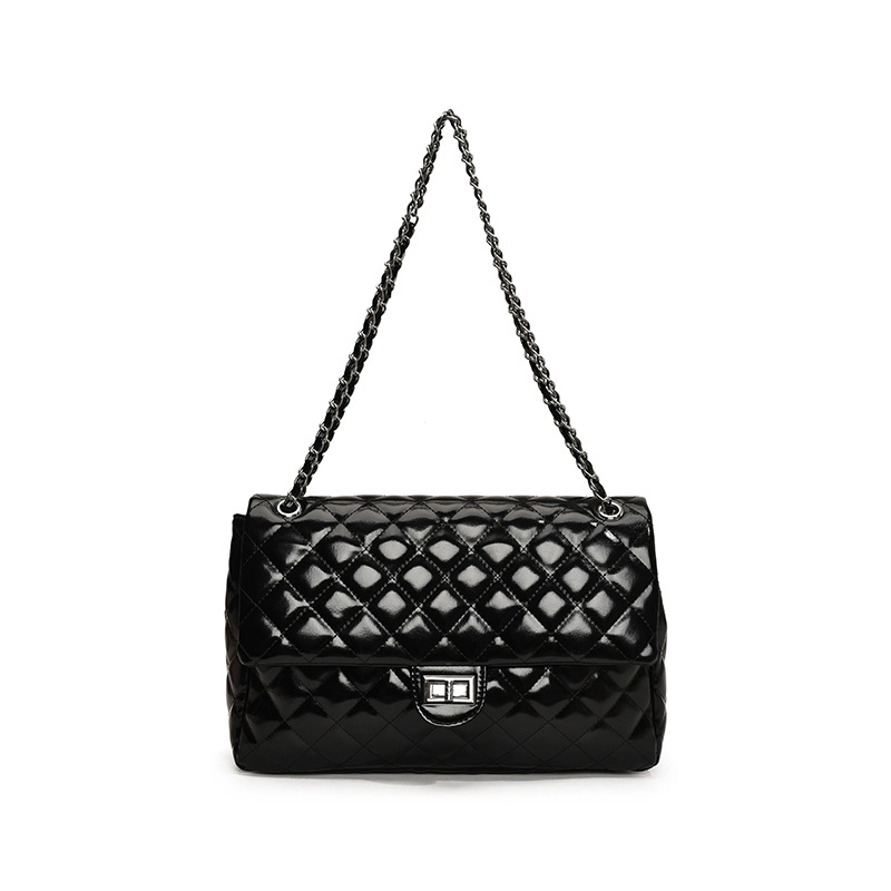 Geantă de damă din PU, quilt diamantat, curea din lanț, mărime medie, pentru zi de zi, stil crossbody