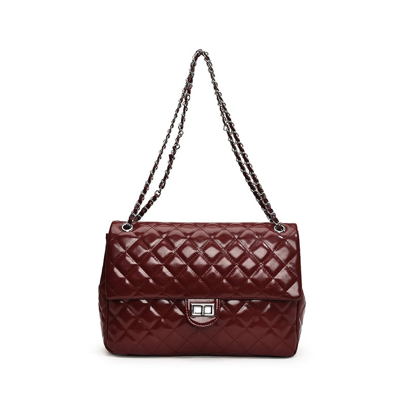 Geantă de damă din PU, quilt diamantat, curea din lanț, mărime medie, pentru zi de zi, stil crossbody