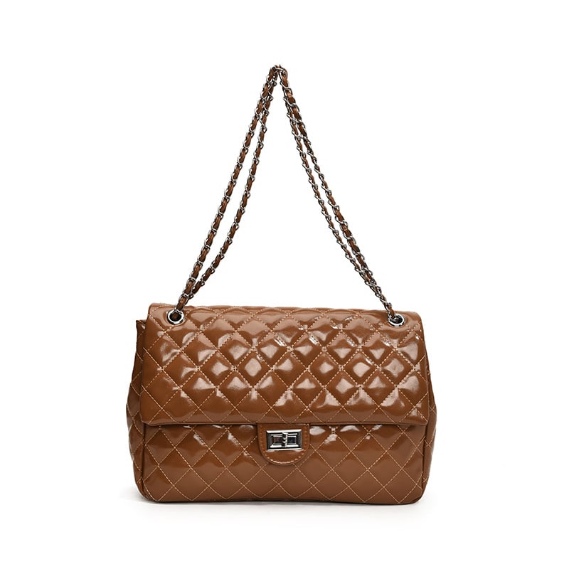 Geantă de damă din PU, quilt diamantat, curea din lanț, mărime medie, pentru zi de zi, stil crossbody