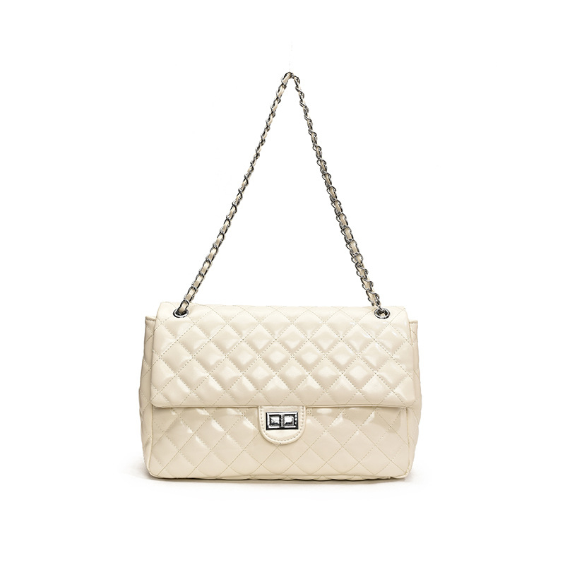 Geantă de damă din PU, quilt diamantat, curea din lanț, mărime medie, pentru zi de zi, stil crossbody