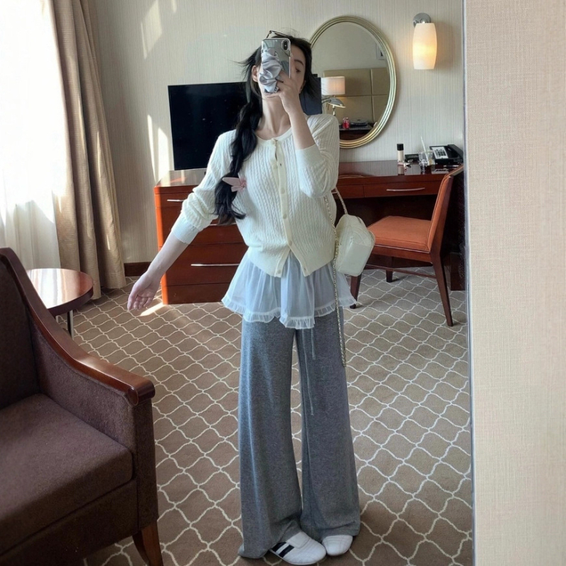 Fustă scurtă de vară în stil coreean, cu dantelă suprapusă în straturi, croială sirena, curea de legare, model peisaj urban, țesătură chenille