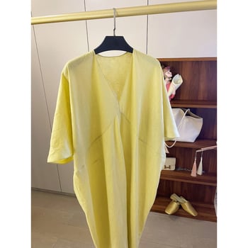 61097 Rochie galbenă pentru femei, vară, stil coreean, croială lejeră, stil francez, corp în formă de pară, efect de întinerire, acoperire a șoldurilor, rochie lungă în formă cocoon