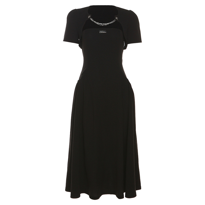 Set din două piese în stil Hepburn, talie accentuată, rochie midi