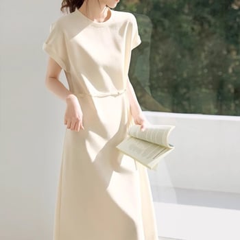 Rochie T-shirt cu stil național, casual, vară 2025, croială A-line, lungime medie, mânecă scurtă