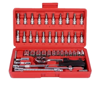 Set de 46 de unelte pentru reparații auto, cu cheie cu soclu și set de biți – oțel din carbon