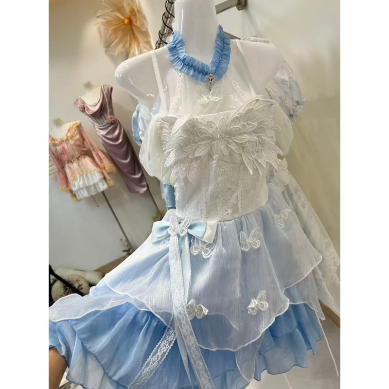 Rochie nouă în stil Lolita pentru femei, vară, retro franțuzesc, mâneci bufante, talie evidențiată, fustă cu volane
