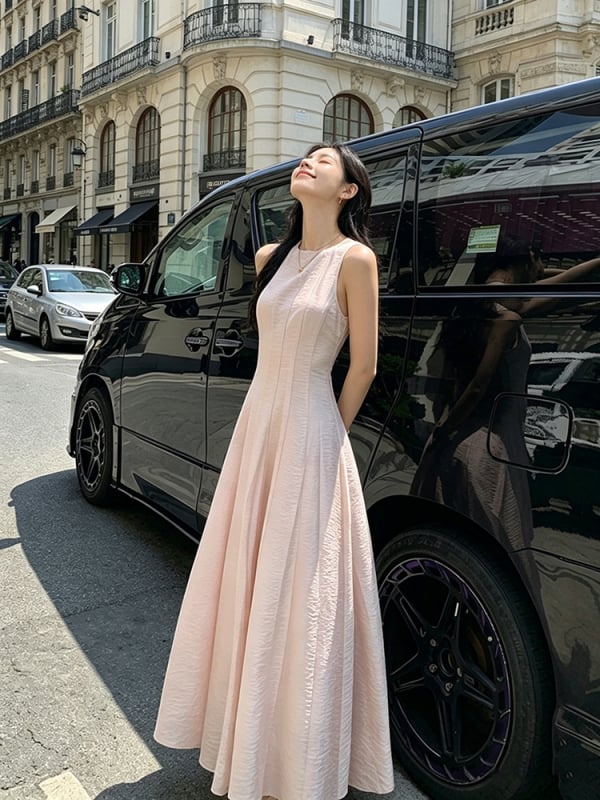 Rochie fără mâneci, croială A-line, textură fină, pentru femei, vară, ieșire, lungă cu tiv lat