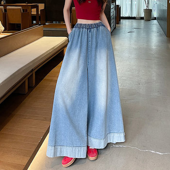 Jeansi de primăvară vintage cu margine rulată, croială dreaptă pentru femei, stil american, croială lejeră, wide-leg