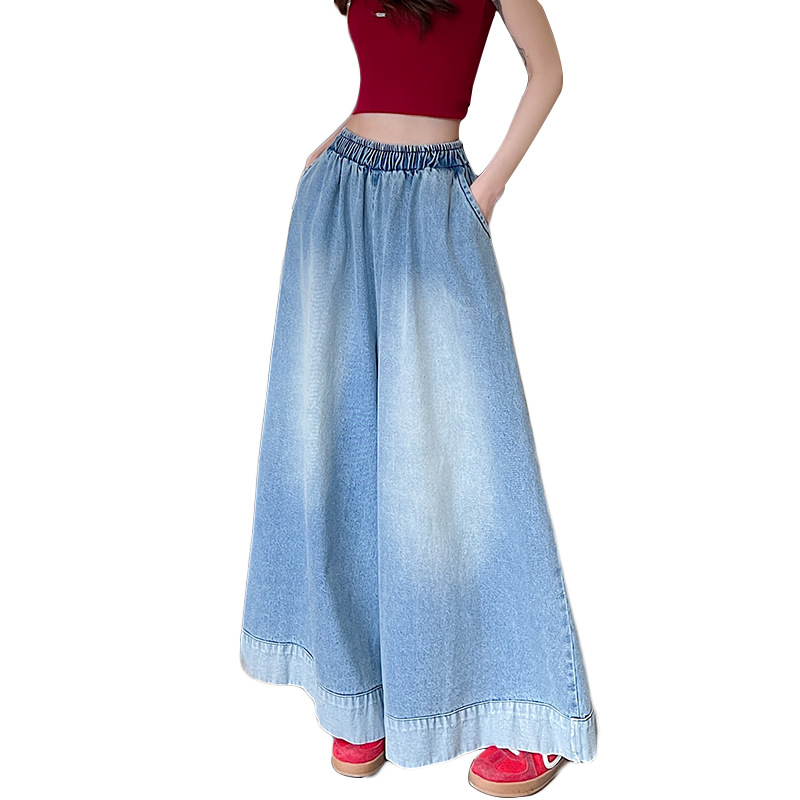 Jeansi de primăvară vintage cu margine rulată, croială dreaptă pentru femei, stil american, croială lejeră, wide-leg