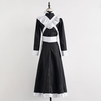Costum cosplay de menajeră alb-negru, clasic, cu bordură de perle, lung, în stil britanic pentru cafenea