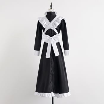 Costum cosplay de menajeră alb-negru, clasic, cu bordură de perle, lung, în stil britanic pentru cafenea