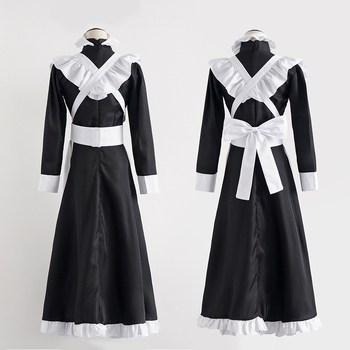 Costum cosplay de menajeră alb-negru, clasic, cu bordură de perle, lung, în stil britanic pentru cafenea