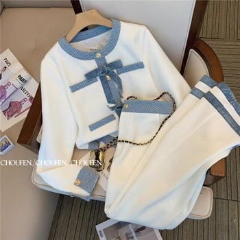 Costum casual pentru femei, în stil Chanel, rochie și pantaloni largi, toamnă 2024