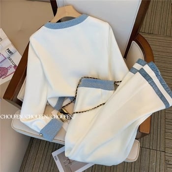 Costum casual pentru femei, în stil Chanel, rochie și pantaloni largi, toamnă 2024