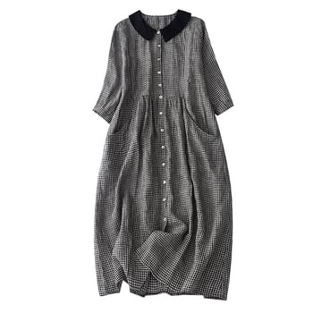 Rochie-bluză de primăvară pentru femei, imprimeu în carouri, lungă, talie evidențiată